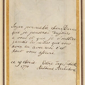 Autograph letter to Therese or Barbe Durieux, dated 19 April 1770 (pen & ink on vellum