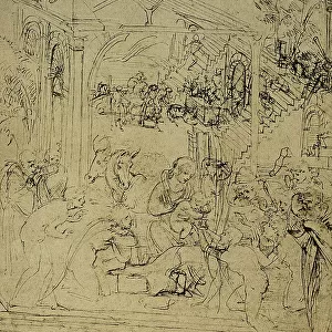 Study for the Adoration of the Magi; drawing by Leonardo da Vinci. The Louvre, Paris
